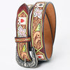 LC-ADBLF156 Tooled Leather Belt - Poker Card Floral Design with Hand-Painted Accents