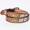 LC-ADBLF156 Tooled Leather Belt - Poker Card Floral Design with Hand-Painted Accents