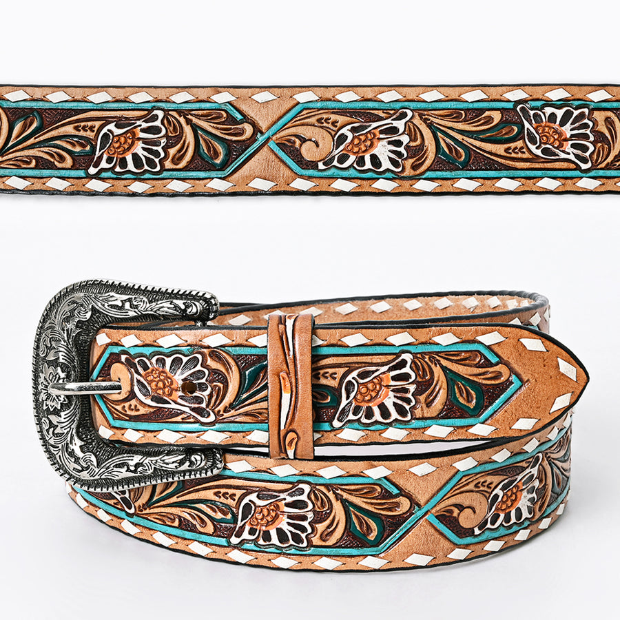 LC-ADBLF161 Tooled Leather Belt - White Daisy Floral with  display picture 1