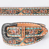 LC-ADBLF161 Tooled Leather Belt - White Daisy Floral with Teal Diamond Accents