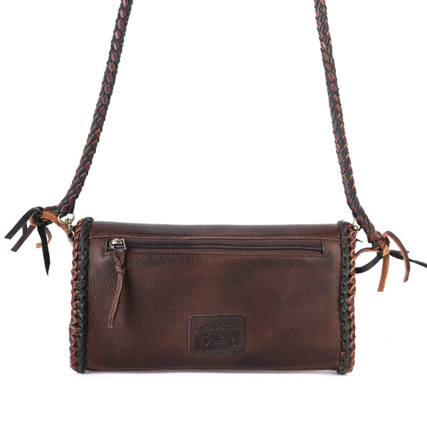 ADBGM267 Mini Western Leather Crossbody - Braided Edge & Turquoise Concho