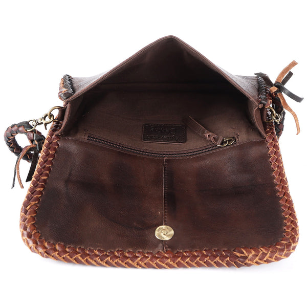 ADBGM267 Mini Western Leather Crossbody - Braided Edge & Turquoise Concho