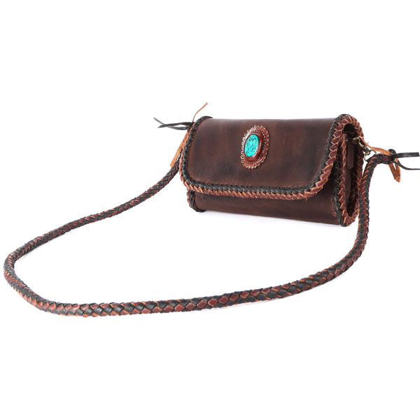 ADBGM267 Mini Western Leather Crossbody - Braided Edge & Turquoise Concho