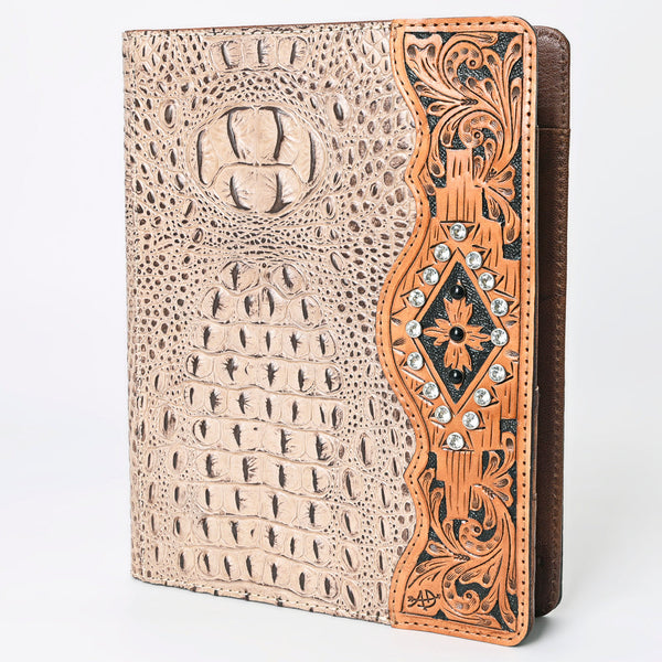 ADBG1040 American Darling Crocodile Embossed Hand Tooled Leather Western Portfolio Bag