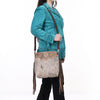 SKBA116 Large Crossbody Hand Tooled Saddle Leather and Upcycled Canvas Ladies Bag 13.5x12.5 KBA