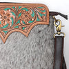 SKBA116 Large Crossbody Hand Tooled Saddle Leather and Upcycled Canvas Ladies Bag 13.5x12.5 KBA