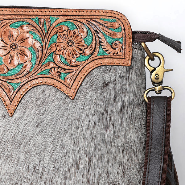 SKBA116 Large Crossbody Hand Tooled Saddle Leather and Upcycled Canvas Ladies Bag 13.5x12.5 KBA