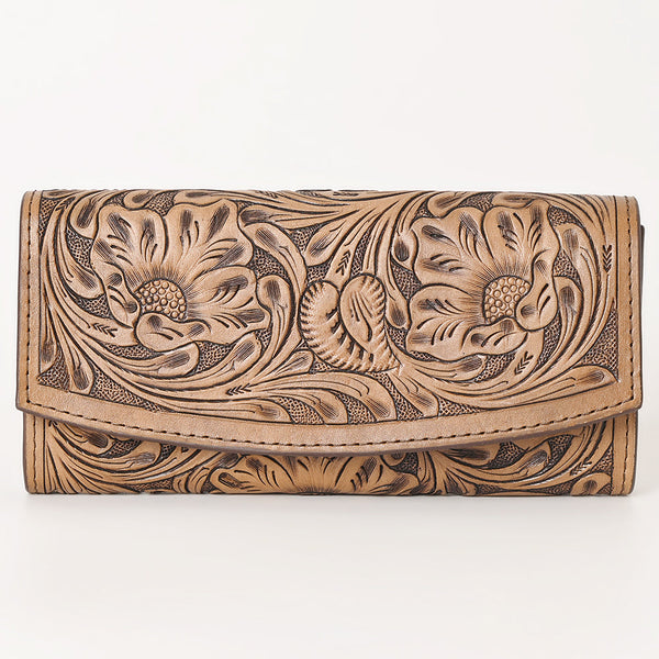 KBG140WALLET Hand Tooled Saddle Leather and Upcycled Canvas Ladies Bag H4.5XW8 KBG140 K