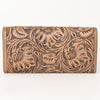 KBG140WALLET Hand Tooled Saddle Leather and Upcycled Canvas Ladies Bag H4.5XW8 KBG140 K