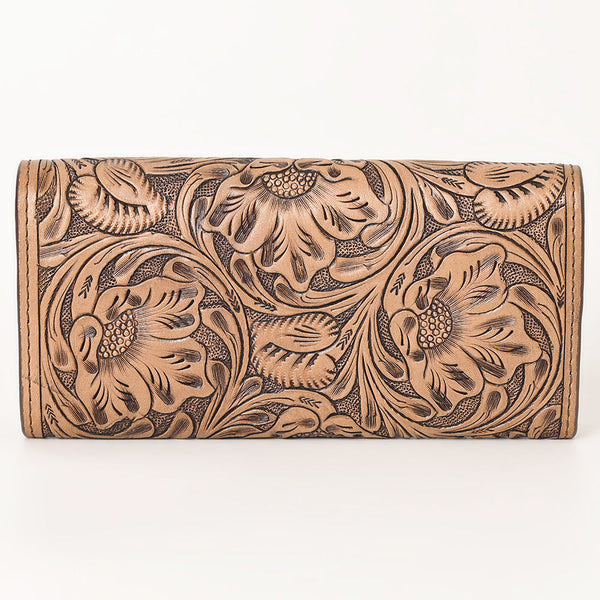 KBG140WALLET Hand Tooled Saddle Leather and Upcycled Canvas Ladies Bag H4.5XW8 KBG140 K