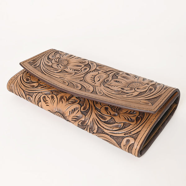 KBG140WALLET Hand Tooled Saddle Leather and Upcycled Canvas Ladies Bag H4.5XW8 KBG140 K