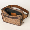 ADBG1208 American Darling Western Hand-Tooled Leather Fanny Pack -Floral Carved Genuine Leather Waist Bag