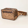 ADBG1208 American Darling Western Hand-Tooled Leather Fanny Pack -Floral Carved Genuine Leather Waist Bag