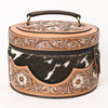 ADBGA416 American Darling Oval Hair-On Hide Jewelry Case Hand Tooled Western Leather Organizer