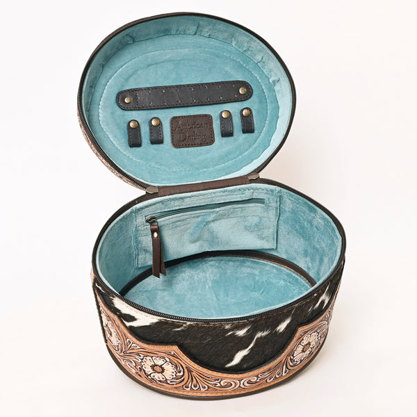 ADBGA416 American Darling Oval Hair-On Hide Jewelry Case Hand Tooled Western Leather Organizer
