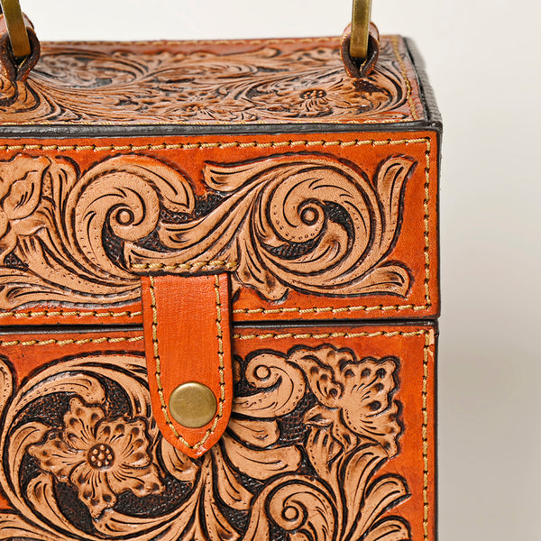 ADBGA463 American Darling Hand Tooled Leather Floral Carved Western Jewelry case