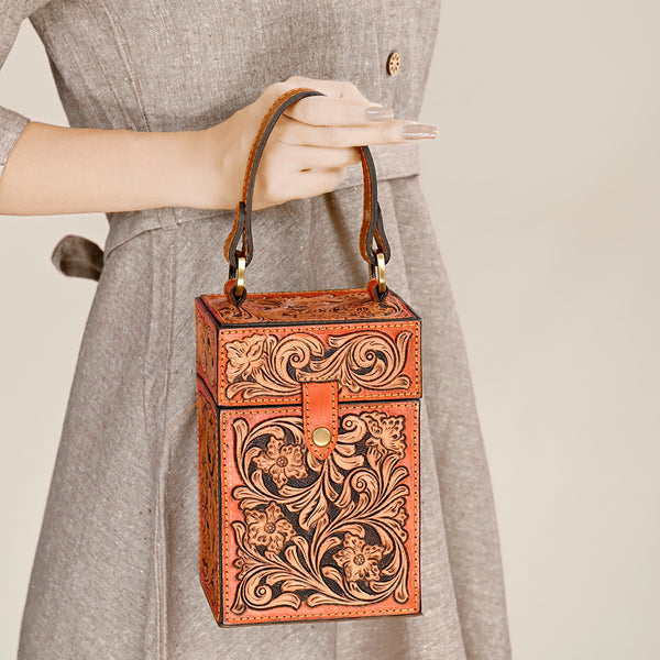 ADBGA463 American Darling Hand Tooled Leather Floral Carved Western Jewelry case