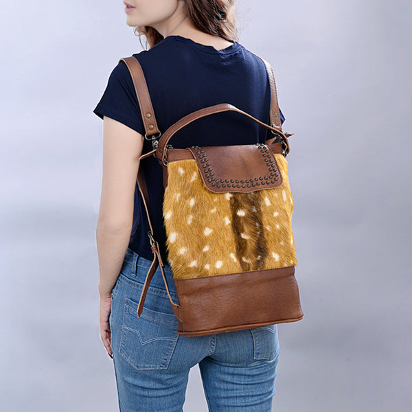 ADBG1212 American Darling Western Hair-On Cowhide Leather Shoulder Bag with Studded Flap & Adjustable Strap