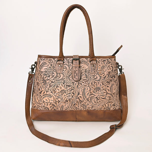 ADBG1213 American Darling Western Hand-Tooled Genuine Leather Tote Bag -Floral Carved Designer Handbag
