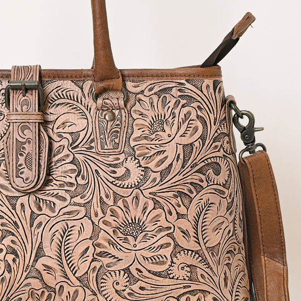 ADBG1213 American Darling Western Hand-Tooled Genuine Leather Tote Bag -Floral Carved Designer Handbag