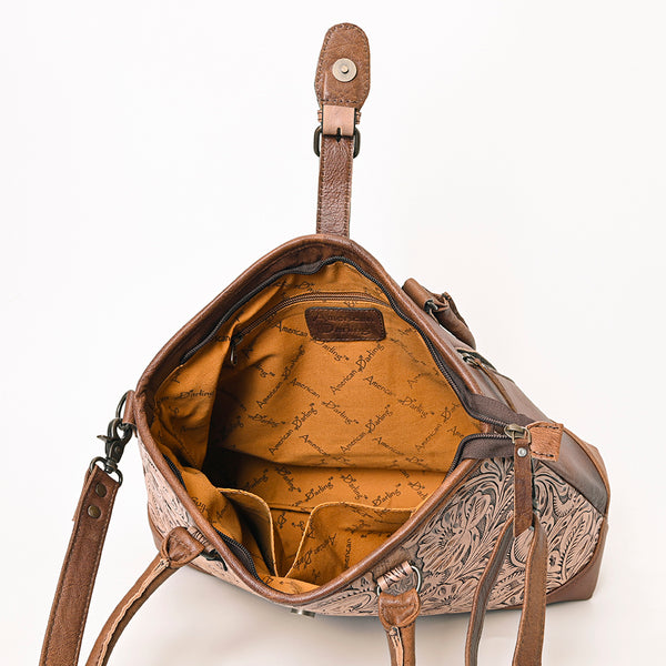 ADBG1213 American Darling Western Hand-Tooled Genuine Leather Tote Bag -Floral Carved Designer Handbag