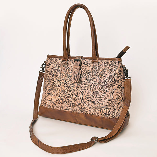 ADBG1213 American Darling Western Hand-Tooled Genuine Leather Tote Bag -Floral Carved Designer Handbag