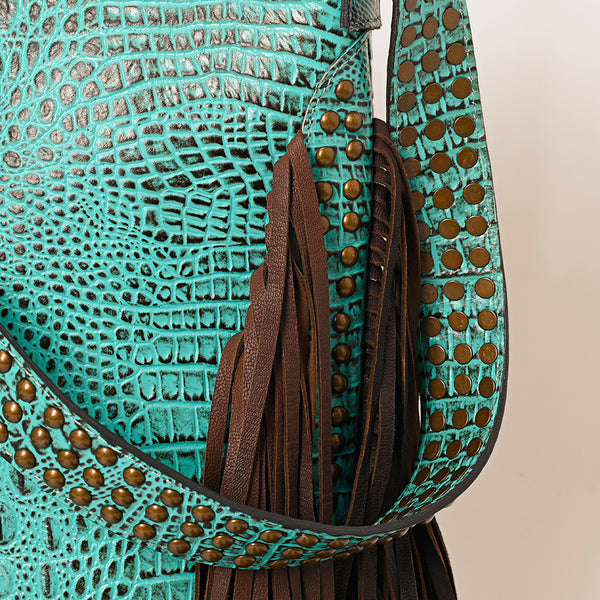ADBG1216 American Darling Crocodile Embossed Genuine Leather Western Fringe Shoulder Bag