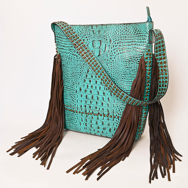 ADBG1216 American Darling Crocodile Embossed Genuine Leather Western Fringe Shoulder Bag