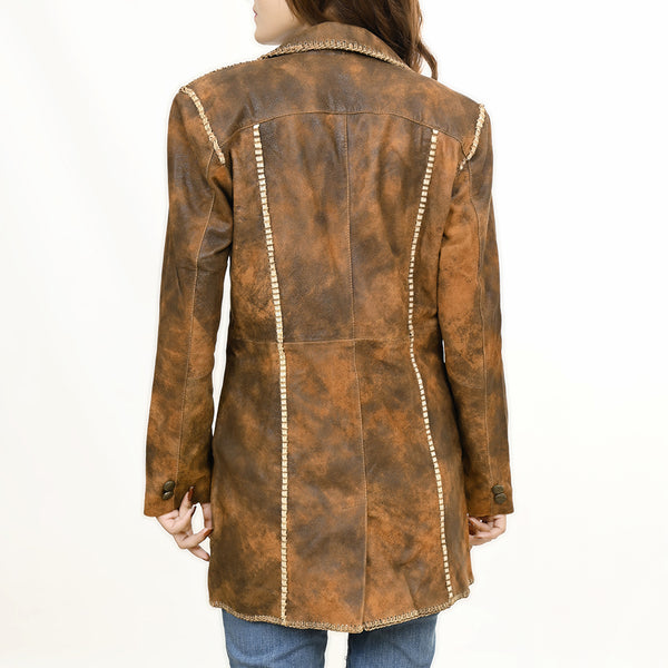 LC-ADJKT033 Women's Rustic Distressed Leather Blazer Coat & Beaded Accents