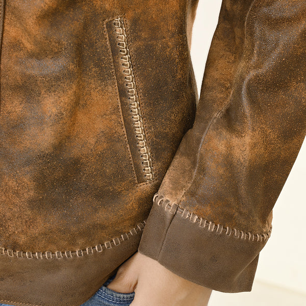 LC-ADJKT034 Genuine Vintage Leather Women Shirt Jacket Dress