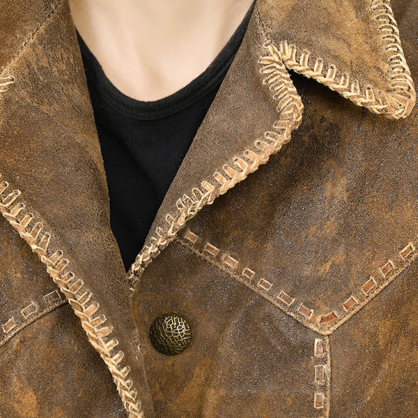 LC-ADJKT036 Genuine Vintage Leather Women Shirt Jacket Dress