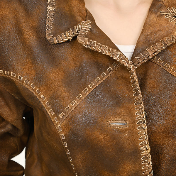 LC-ADJKT039 Genuine Vintage Leather Women Shirt Jacket Dress