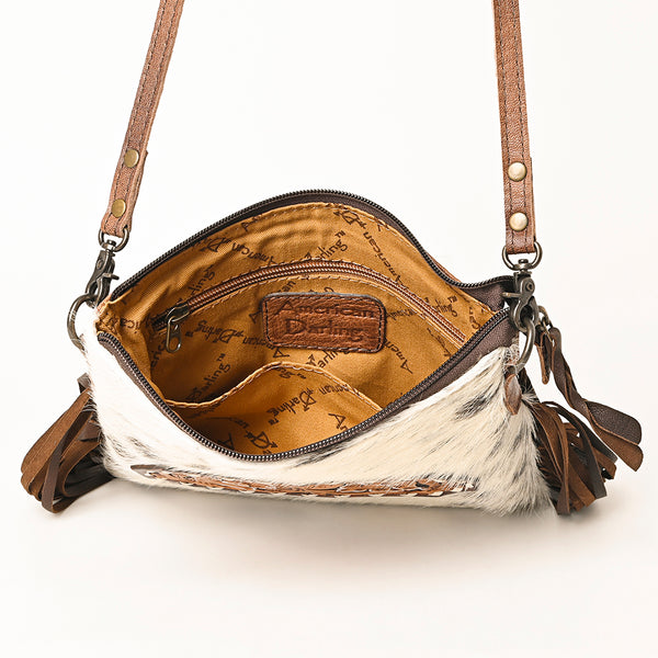 ADBG109 American Darling Hair-On Cowhide Leather Western Small Crossbody Bag with Fringes