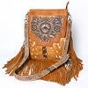 ADBG256 American Darling Messenger Bag - Hand Tooled Floral Leather & Hair-On Cowhide Purse