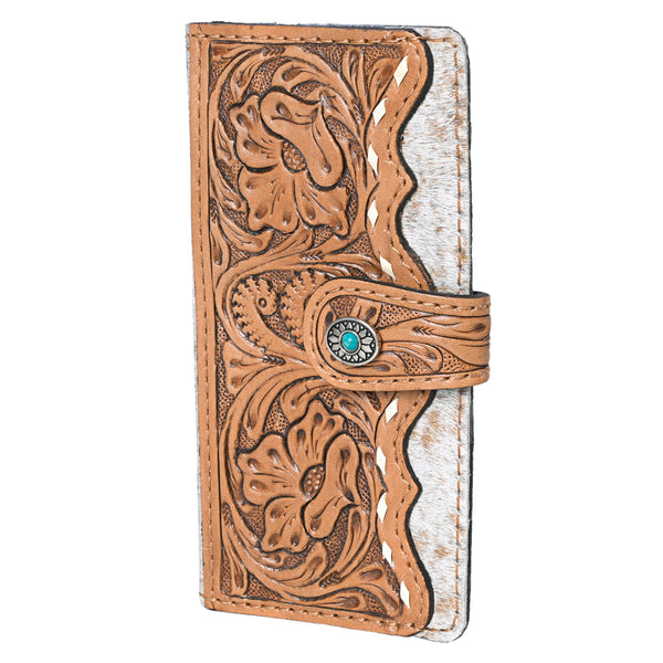 KBG241 American Darling Hair on Hide & Harness Leather Western Tooled Wallet