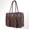 ADBGM348 Leather Tote Bag with Turquoise Concho & Fringe - Handmade Western Braided Strap Purse