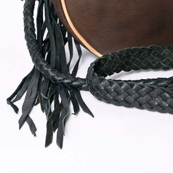 ADBGM292 Round Western Canteen Bag - Turquoise Concho, Fringe & Braided Strap