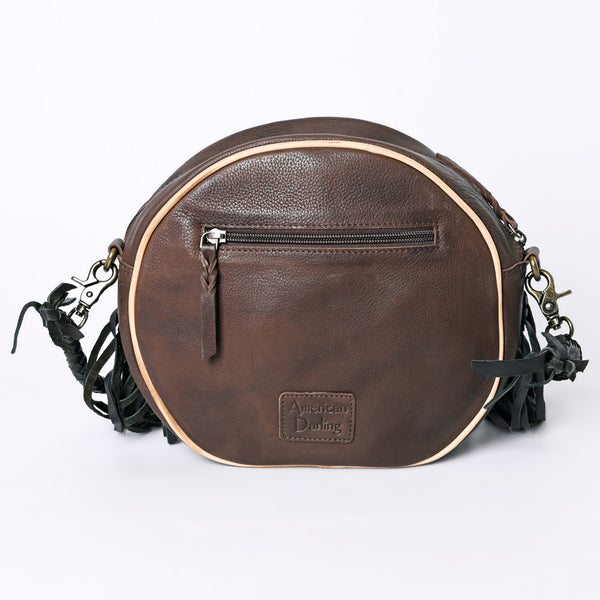 ADBGM292 Round Western Canteen Bag - Turquoise Concho, Fringe & Braided Strap
