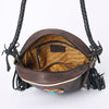 ADBGM292 Round Western Canteen Bag - Turquoise Concho, Fringe & Braided Strap
