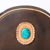 ADBGM292 Round Western Canteen Bag - Turquoise Concho, Fringe & Braided Strap