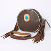 ADBGM292 Round Western Canteen Bag - Turquoise Concho, Fringe & Braided Strap