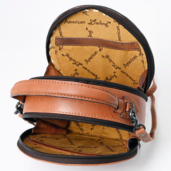 ADBG1188 American Darling Western Tooled Leather Canteen Bag Floral Carved Inlay