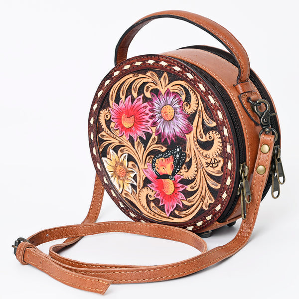 ADBG1188 American Darling Western Tooled Leather Canteen Bag Floral Carved Inlay