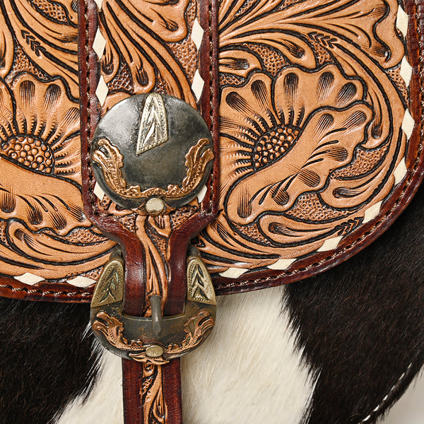 ADBG1222 American Darling Hand-Tooled Hair-On Cowhide Genuine Leather Western Crossbody Bag