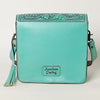 ADBGZ753 Square Hand Tooled Leather Crossbody Bag - Western Floral White Whipstitch Trim