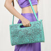 ADBGZ755 Hand Tooled Leather Clutch Wallet - Western Floral Cutout Handle Purse