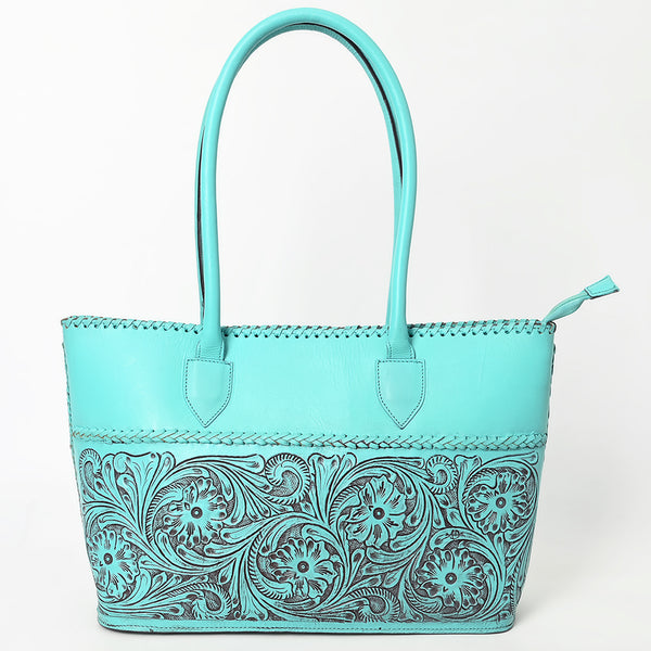 ADBGZ756 Tall Hand Tooled Leather Tote Bag - Western Floral Half-Tooled Cowgirl Purse