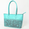 ADBGZ756 Tall Hand Tooled Leather Tote Bag - Western Floral Half-Tooled Cowgirl Purse