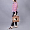 ADBG1194 American Darling Western Hand Tooled Leather Briefcase Bag Genuine Leather with Hair-On Hide Front Inlay Panel