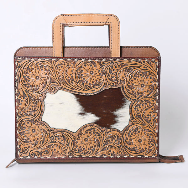 ADBG1194 American Darling Western Hand Tooled Leather Briefcase Bag Genuine Leather with Hair-On Hide Front Inlay Panel